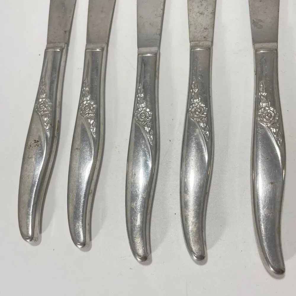 Lot of 9 Oneida Wm A Rogers Premier La Rose Stainless Dinner Knives 8.5”